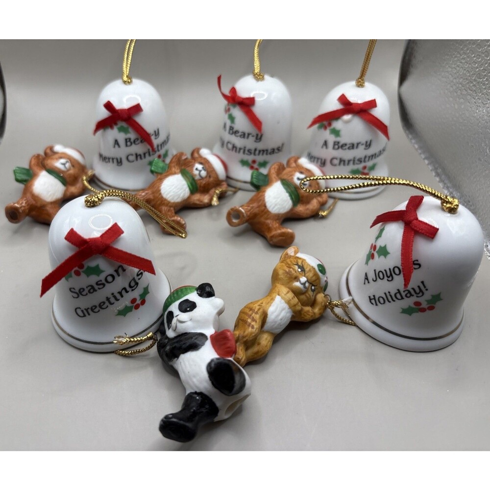 Vintage JSNY Porcelain Christmas Mini Bell Ornaments Made In Taiwan.Lot Of 5